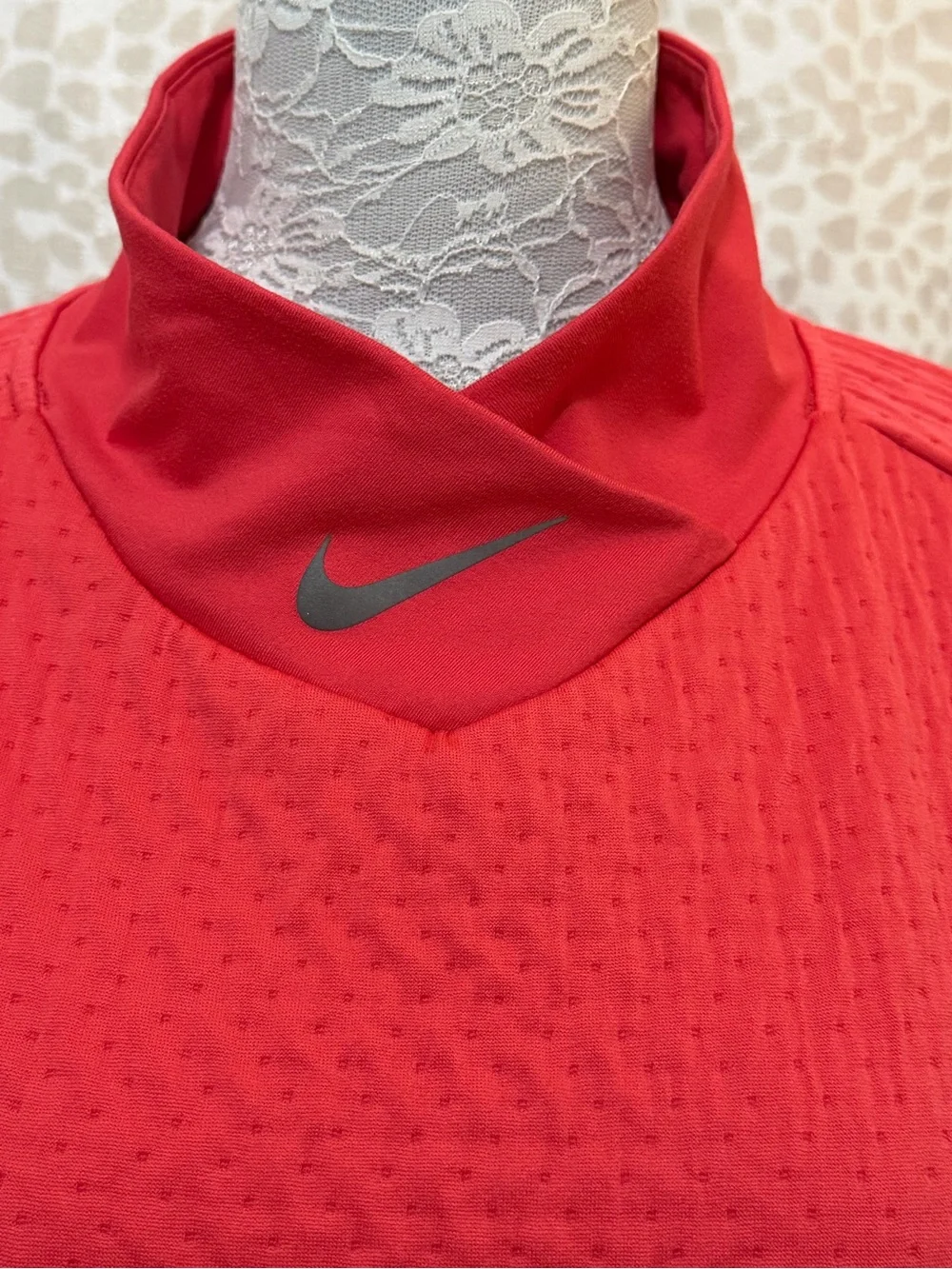 Nike Women's Coral-Red Quilted Funnel Neck Pullover